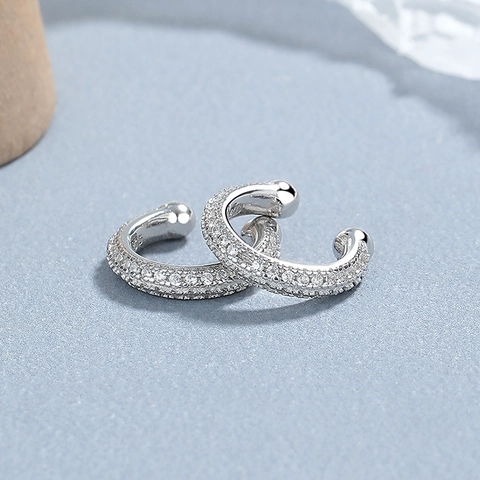Polsino per Orecchie a C in Argento Sterling 925 per Donna Clip per Osso dell'Orecchio Geometrica con Strass Senza Buco Gioielli di Moda