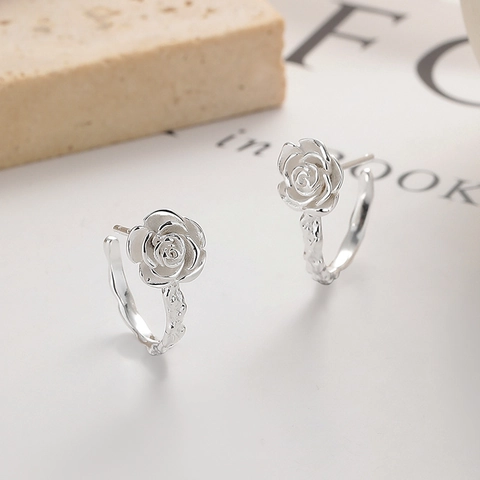 Orecchini a Bottone in Argento Sterling 925 a Forma di Rosa Eleganti Orecchini Floreali Minimalisti per Donna Gioielli