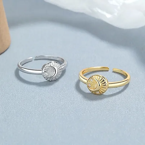 Anillo Abierto Ajustable Luna Estrella de Plata de Ley S925 Con Strass Incrustado Joyería de Moda para Mujer