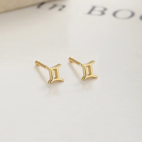 925 Sterling Silver Twelve Zodiac Constellation Stud Earrings Minimalist Gold Plated Geometric Ear Bone Cartilage Piercing Jewelry For Women