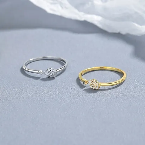 Elegante Anello Aperto in Argento Sterling 925 a Forma di Rosa per Donna Oro Argento Placcato Zirconia Anello Regolabile