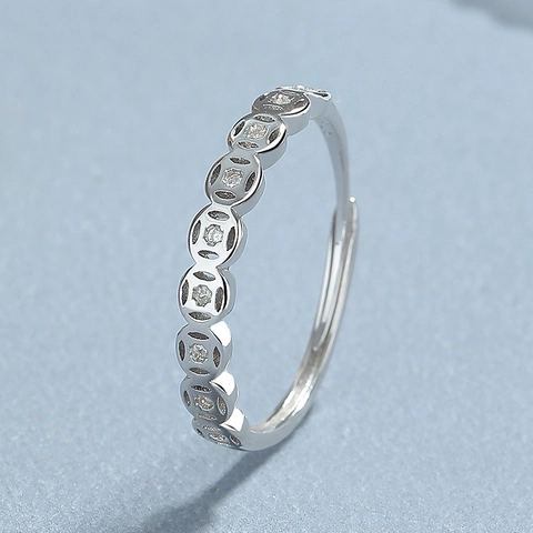 925 Sterlingsilber Kupfermünze Verstellbarer Offener Ring Für Damen Minimalist Zirkonia Eingelegt Galvanisierter Fingerschmuck