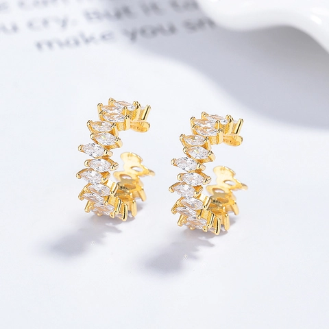 Orecchini a Clip in Argento Sterling 925 con Zirconia a Rombo Senza Buco Marquise Zirconia Ear Cuffs Geometrici per Donna
