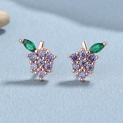 925 Sterling Silver Fruit Stud Earrings With Rhinestone For Women Cute Apple Strawberry Watermelon Grape Minimalist Jewelry