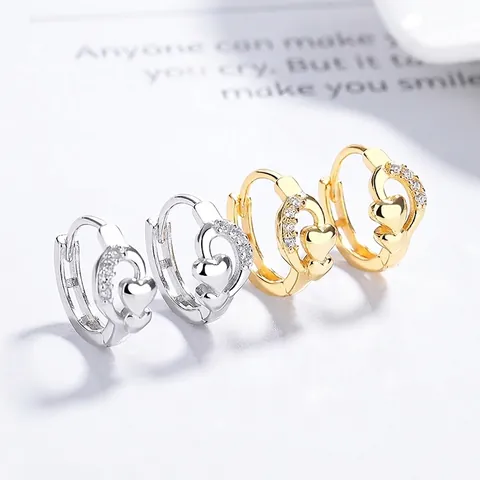 Orecchini a Cerchio in Argento Sterling 925 Placcati in Oro Bianco a Doppio Cuore Con Strass per Donna Gioielli Regalo
