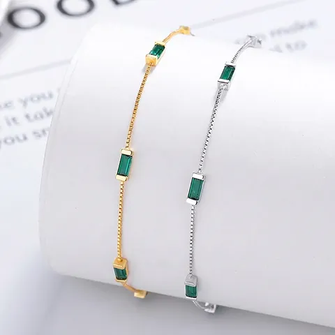 Bracciale in Argento Sterling 925 Con Strass Quadrato Verde Per Donna Catena Box Minimalista Gioielli Con Pietra Geometrica