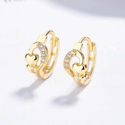 Orecchini a Cerchio in Argento Sterling 925 Placcati in Oro Bianco a Doppio Cuore Con Strass per Donna Gioielli Regalo