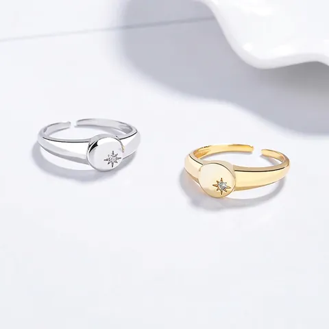 925 Sterlingsilber Sternenstrahl Verstellbarer Ring Strass Minimalistisch Rund Münze Schmuck Fingerring Für Damen Zubehör