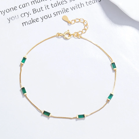 Bracciale in Argento Sterling 925 Con Strass Quadrato Verde Per Donna Catena Box Minimalista Gioielli Con Pietra Geometrica