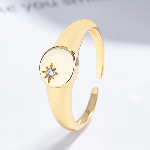 925 Sterlingsilber Sternenstrahl Verstellbarer Ring Strass Minimalistisch Rund Münze Schmuck Fingerring Für Damen Zubehör