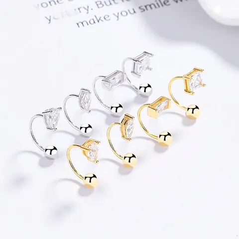 925 Argento Sterling Orecchini a C Geometrici con Strass Marquise Quadrati a Goccia Orecchini a Bottone Moda Donna Gioielli