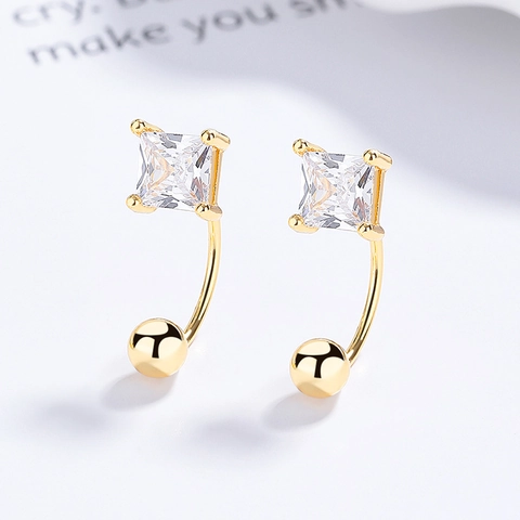 925 Argento Sterling Orecchini a C Geometrici con Strass Marquise Quadrati a Goccia Orecchini a Bottone Moda Donna Gioielli
