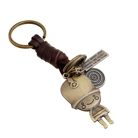 Llavero de Cuero de Vaca Retro Punk Colgante de Soldado de Aleación Tejida para Llaves de Coche Decoración de Bolso Regalo