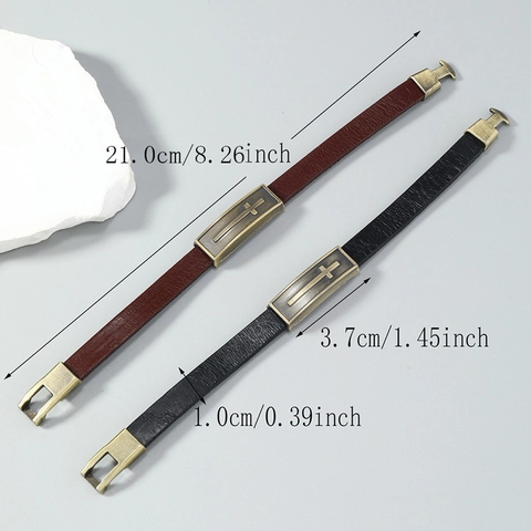 Vintage Unisex Leder Kreuz Armband Minimalistischer Punk-Stil Kuhfell Legierung Armband Religiöser Kreuz Schmuck Geschenk Für Herren Damen