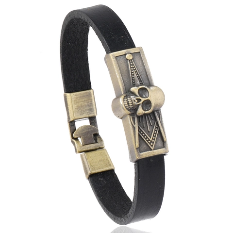 Vintage Punk Rindsleder Armband Für Herren Legierung Totenkopf Geometrisches Symbol Gotik Armreif Party Schmuck Geschenk