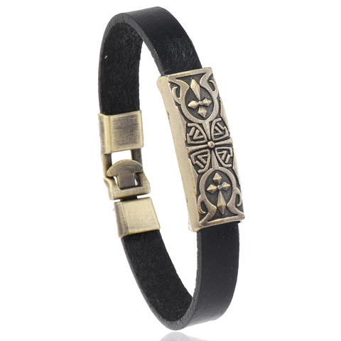 Bracciale in Pelle Bovina Punk Retro Con Piastra in Metallo a Croce Celtica in Lega Gioielli Vintage Gothic Per Uomo Donna