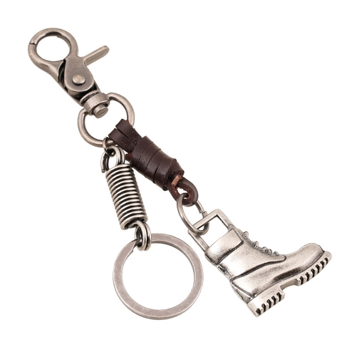 Llavero de Cuero de Vaca de Grano Superior Vintage Hecho a Mano Con Colgante de Bota Martin de Aleación Estilo Punk Hombre