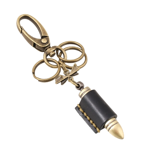 Llavero de Bala de Cuero de Vaca Genuino Vintage Hecho a Mano de Aleación de Metal Punk para Hombres Mujeres Accesorios de Bolso