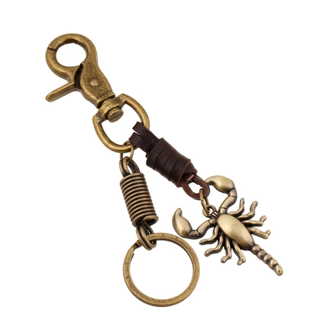 Portachiavi in Vera Pelle Scorpione Retro Punk Ciondolo Scorpione in Lega di Metallo Anello Chiave Fatto a Mano per Uomo Donna Accessorio Borsa