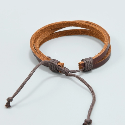 Retro Multilayer Hand-Woven Cowhide Leather Bracelet For Men Women Adjustable Wax Cord Minimalist Punk Style Wristband Jewelry