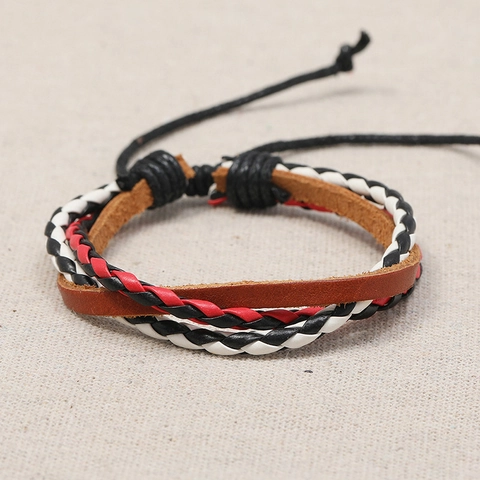 Vintage Multi-layer Braided Cowhide Leather Bracelet For Men Women Handmade Woven Adjustable Rope Punk Ethnic Jewelry Hand Wrap