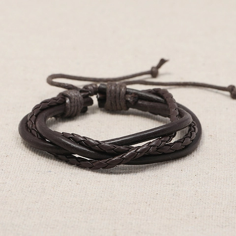 Vintage Handgefertigte Geflochtene Rindleder Armband Für Herren Damen Mehrlagig Punk Ethnisch Stil Verstellbar Wickelarmband Schmuck
