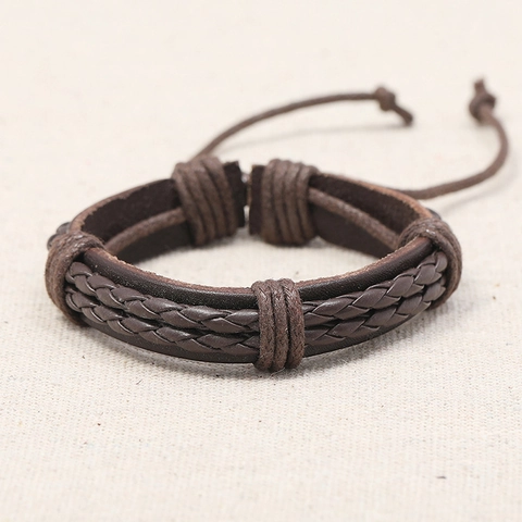 Vintage Hand Woven Cowhide Leather Bracelet For Men Multi Layer Braided PU Cord Adjustable Punk Bracelet Boho Jewelry Gift