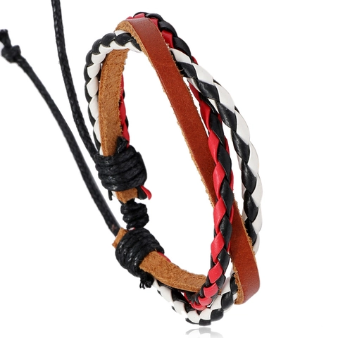 Vintage Multi-layer Braided Cowhide Leather Bracelet For Men Women Handmade Woven Adjustable Rope Punk Ethnic Jewelry Hand Wrap
