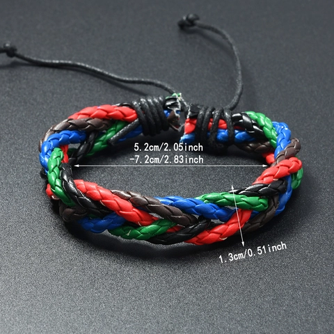 Bohemian Handmade Braided Artificial Leather Bracelet Adjustable Multicolor Woven Punk Wristband Fashion Jewelry Unisex