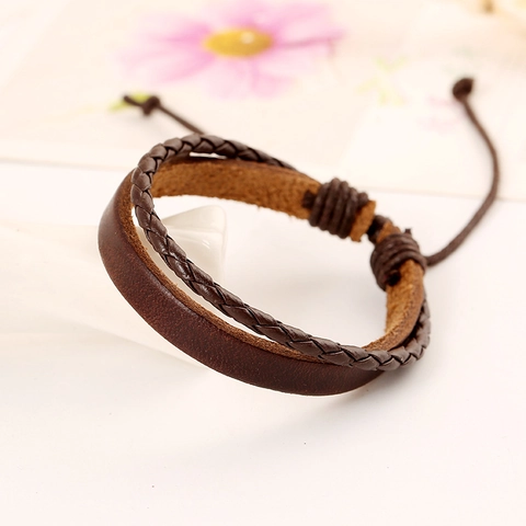 Vintage Handmade Multi-layer Woven Leather Bracelet For Men Women Retro Cowhide Punk Adjustable Cord Bracelet Jewelry