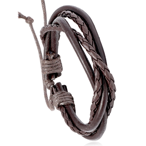 Vintage Handgefertigte Geflochtene Rindleder Armband Für Herren Damen Mehrlagig Punk Ethnisch Stil Verstellbar Wickelarmband Schmuck
