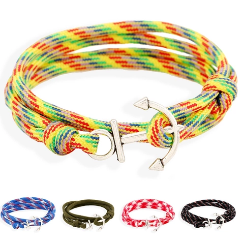 Fashion Nautical Nautical Navy Style Alloy Braided Nylon Bracelet Multi-color Couples Hand Rope Retro Anchor Clasp Bracelet