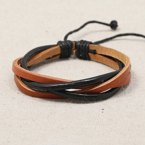 Handgefertigtes Geflochtenes Lederarmband Für Herren Vintage Braun Schwarz Rindsleder Kordel Verstellbares Armband Punk Schmuck