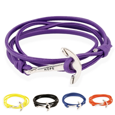 Braccialetto Intrecciato in Pelle PU con Ancora Nautica Incisa HOPE Bracciale Avvolgente Multistrato Unisex Gioielli