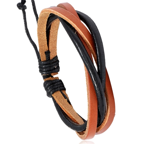 Handgefertigtes Geflochtenes Lederarmband Für Herren Vintage Braun Schwarz Rindsleder Kordel Verstellbares Armband Punk Schmuck