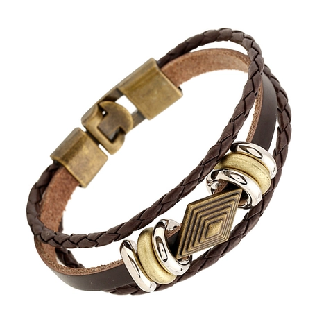 Vintage Geflochtenes Rindsleder Armband Mehrlagig Punk Legierung Geometrisches Armband Für Herren Damen Schmuck