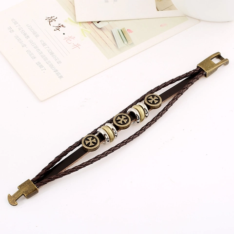 Pulsera de Cuero de Vaca Tejida de Varias Capas Vintage para Hombre Punk Cruz Dije de Metal Joyería Retro Hecho a Mano