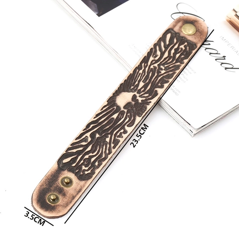 Bracciale in Pelle di Vacchetta Punk Vintage con Teschio Polsino Largo da Uomo Fatto a Mano Gioielli Gotici Biker