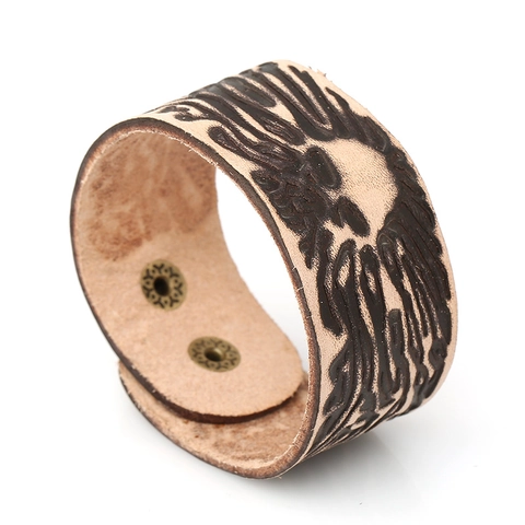 Bracciale in Pelle di Vacchetta Punk Vintage con Teschio Polsino Largo da Uomo Fatto a Mano Gioielli Gotici Biker