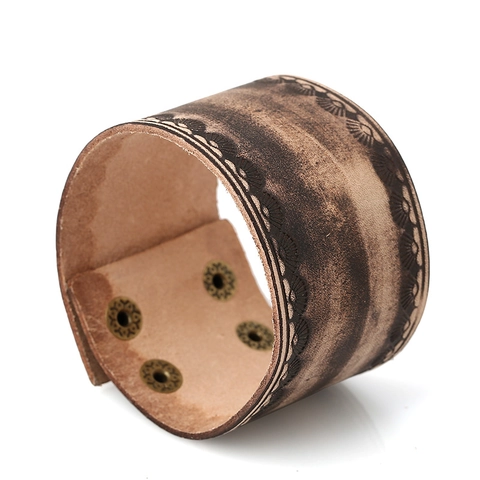 Bracciale in Pelle Larga Punk Vintage per Uomo Cinturino in Pelle di Vacchetta Regolabile Fatto a Mano Goffrato Intrecciato Gioielli Moda Retro