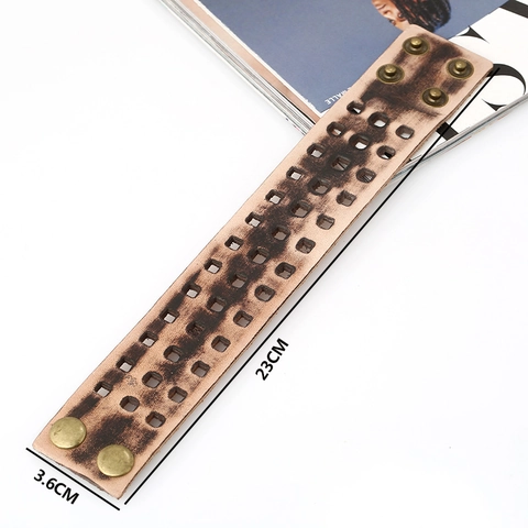Punk Retro Breites Echtes Rindsleder Armband Für Herren Geometrischer Ausschnitt Distressed Cuff Bangle Handgefertigter Schmuck