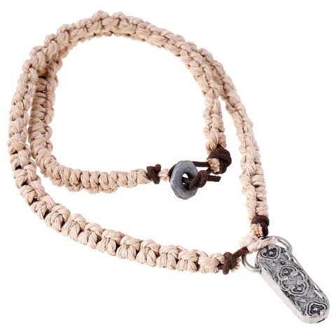 Retro Handgeweven Runderleer Halsketting Voor Heren Dames Vintage Legering Reliëf Hanger Strand Stijl Punk Etnisch Sieraden
