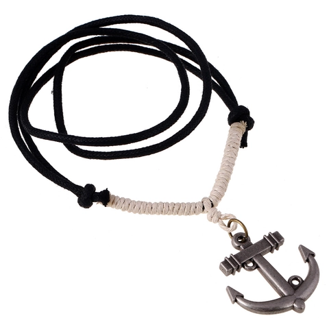 Collier Pendentif Ancre Vintage Punk Unisexe Alliage Tissé Corde de Chanvre Bijoux Nautiques Rétro Chaîne Longue Ajustable