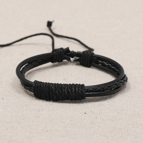 Retro Punk Woven Cowhide Leather Bracelet For Men Women Adjustable Hemp Rope Braid Bohemian Ethnic Hand Jewelry Gift