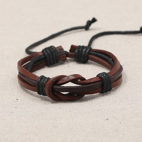 Retro Geflochtenes Rindsleder Armband Für Damen Herren Handgefertigt Knoten Verstellbar Mehrlagiges Wickelarmband Schmuck