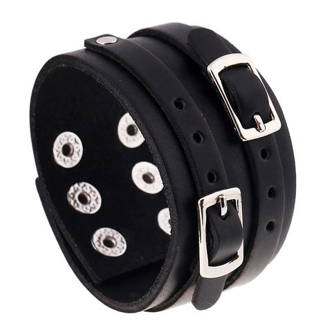 Bracciale in Vera Pelle Punk da Uomo Polsino Largo in Pelle Bovina con Borchie Vintage Rock Gothic Regolabile Fibbia in Lega Gioielli