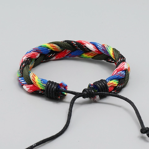Hand Woven Braided Rope Bracelet Multi Color Nylon Wax Cord Adjustable Bohemian Ethnic Style Unisex Outdoor Jewelry