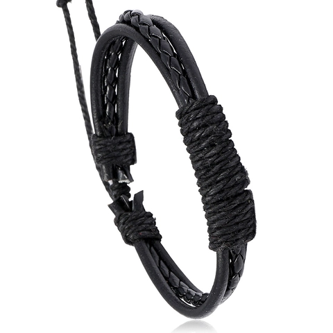 Retro Punk Woven Cowhide Leather Bracelet For Men Women Adjustable Hemp Rope Braid Bohemian Ethnic Hand Jewelry Gift