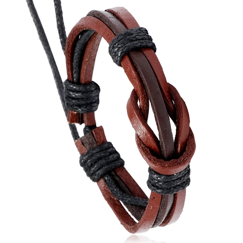 Retro Geflochtenes Rindsleder Armband Für Damen Herren Handgefertigt Knoten Verstellbar Mehrlagiges Wickelarmband Schmuck