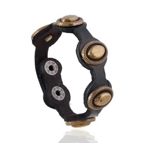 Punk Vintage Leather Bracelet For Men Women Alloy Rivet Studded Retro Fashion Wristband Handmade Cowhide Jewelry Biker Gift
